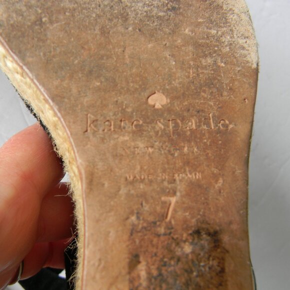 Kate Spade BRIT Black Cream Flower  Suede ESPADRILLE Wedge Sandals SZ 7 - Picture 10 of 10